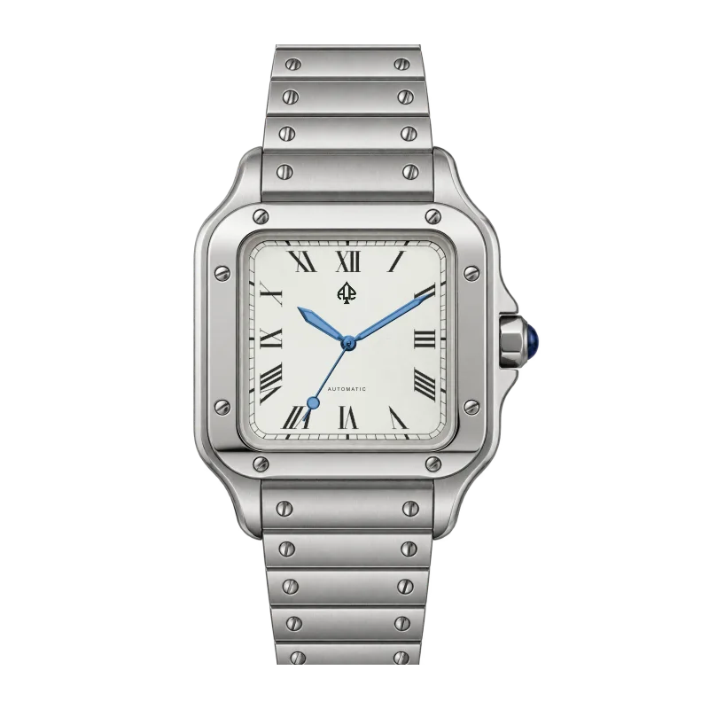 Santos Mod — Silver · white Roman dial