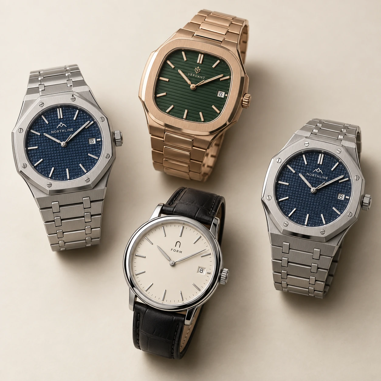 A collection of custom watches featuring different example company logos